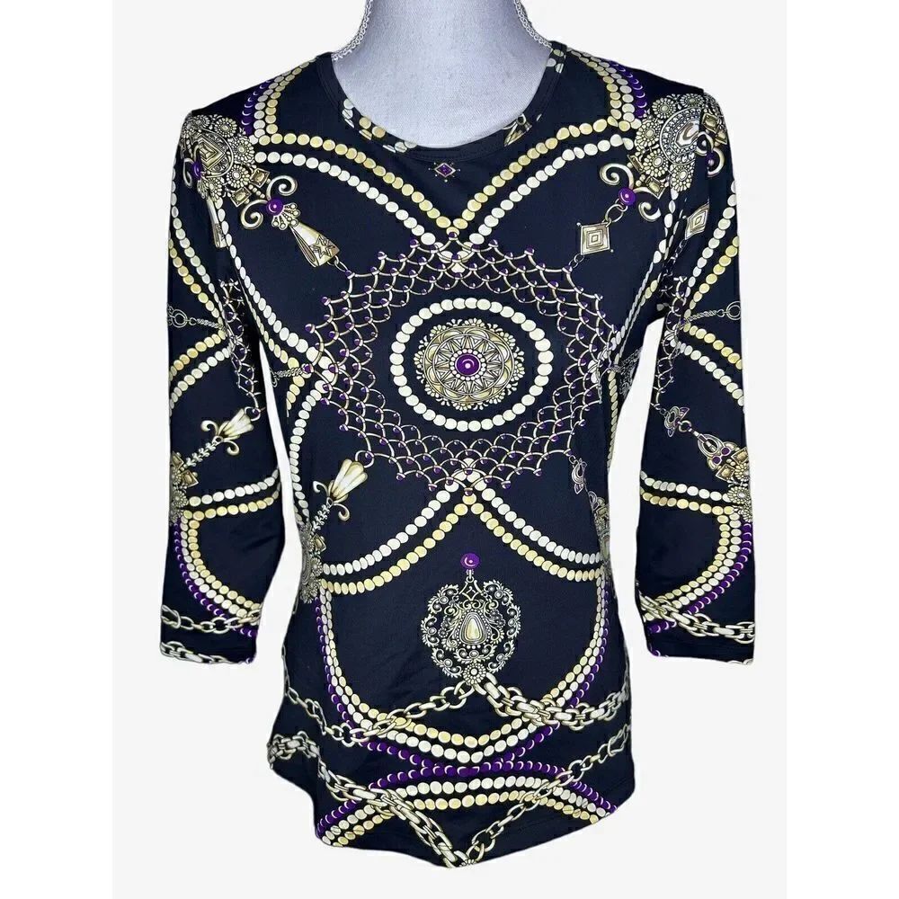 J. MCLAUGHLIN Catalina Cloth Pearl Jewelry Signature Shirt Top Size Small